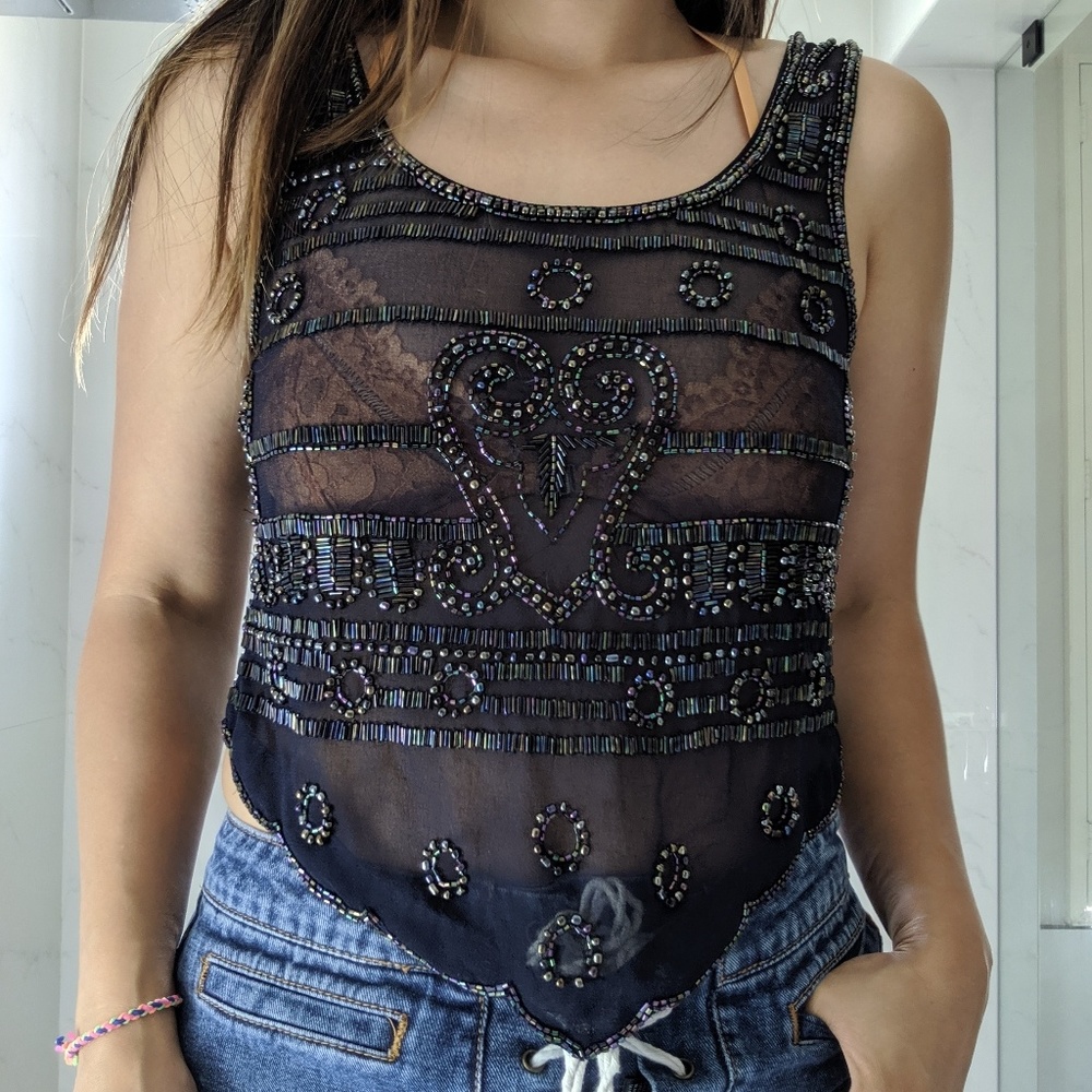 Willow & clay purple iridescent beaded top